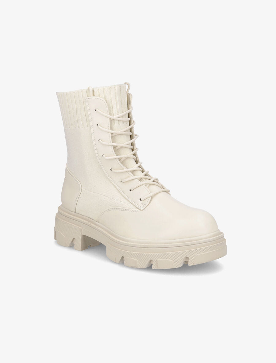 Boots lacées bi-matière - Beige - 2