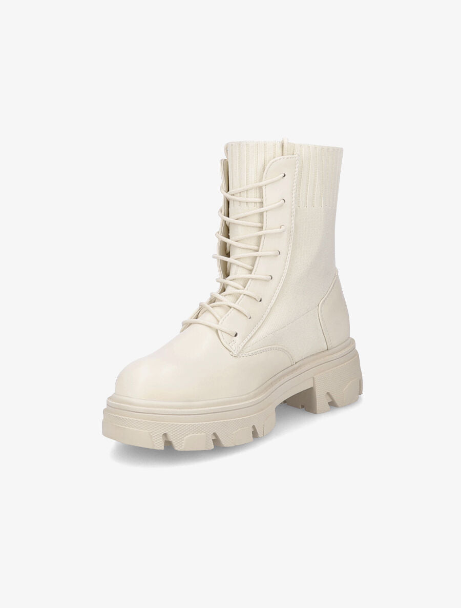 Boots lacées bi-matière - Beige - 3