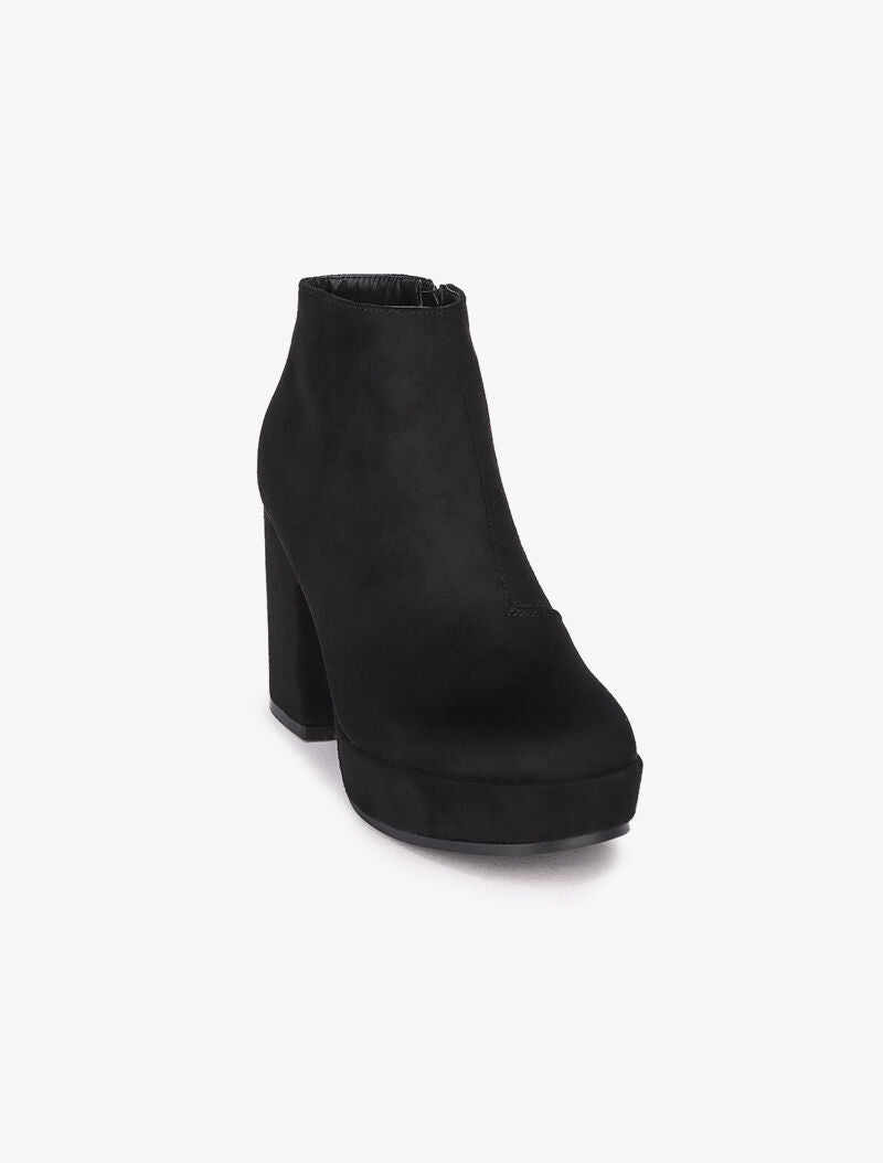 Bottines suédées à talon et plateforme - Noir - 3