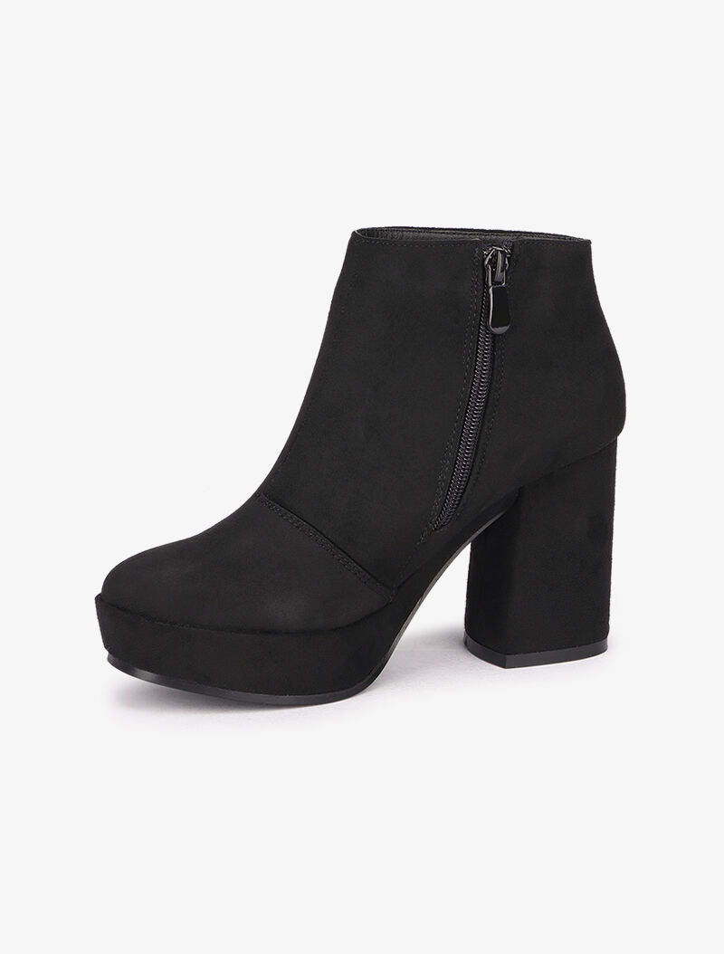 Bottines suédées à talon et plateforme - Noir - 4