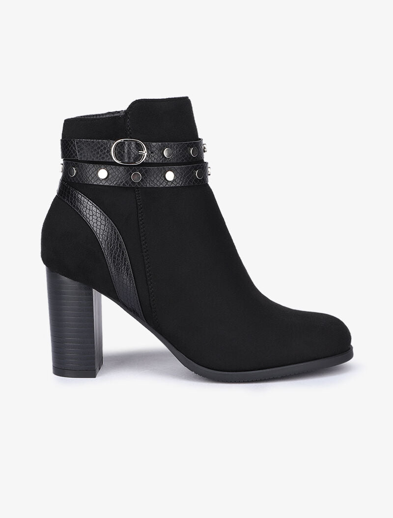 Bottines en suédine à brides cloutées - Noir - 2