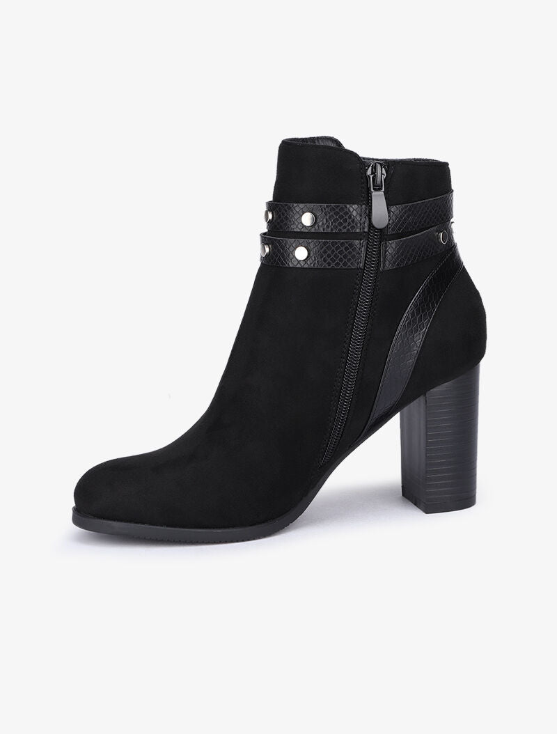 Bottines en suédine à brides cloutées - Noir - 4