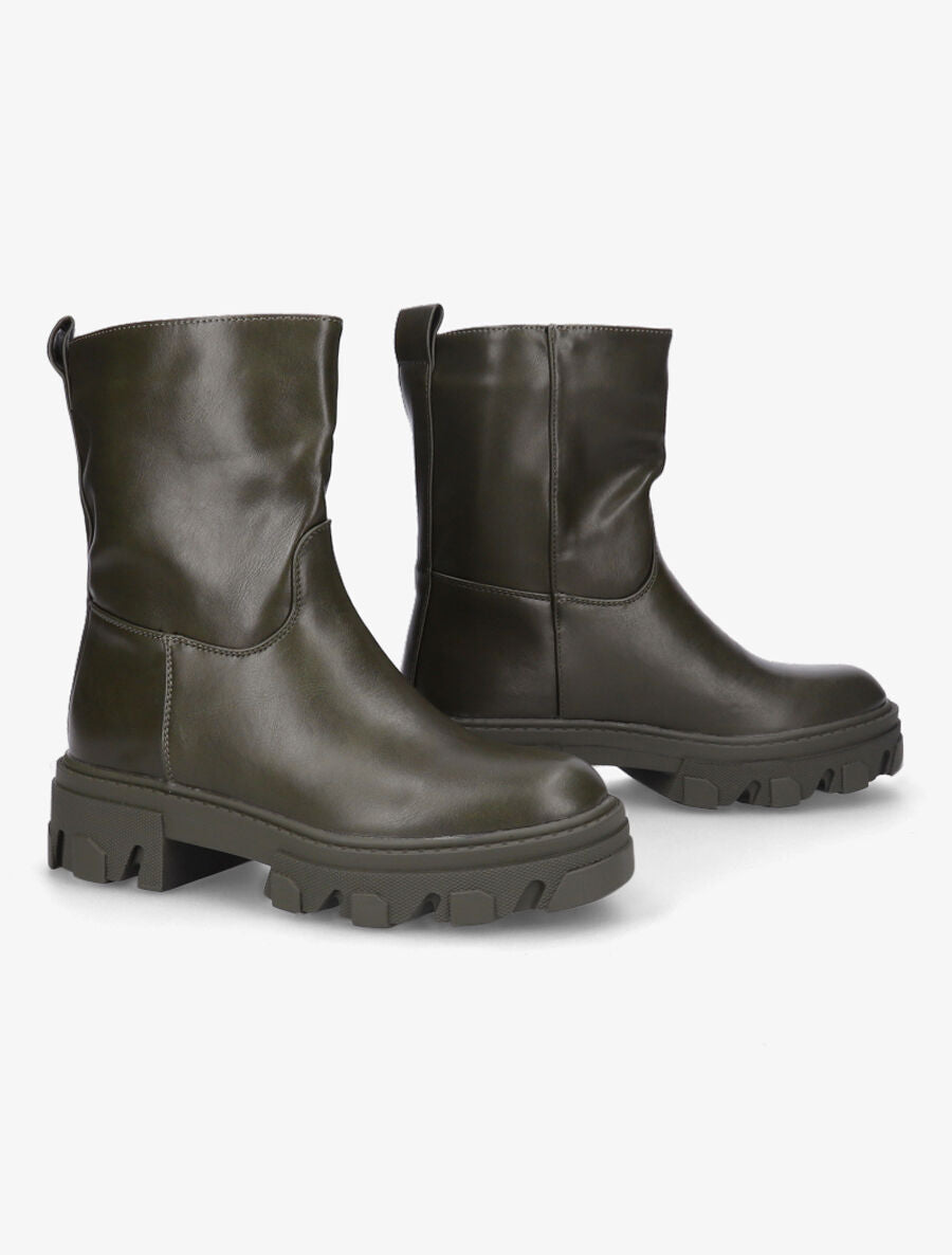 Bottines à plateformes crantées et intérieurs fourrés - Kaki - 4