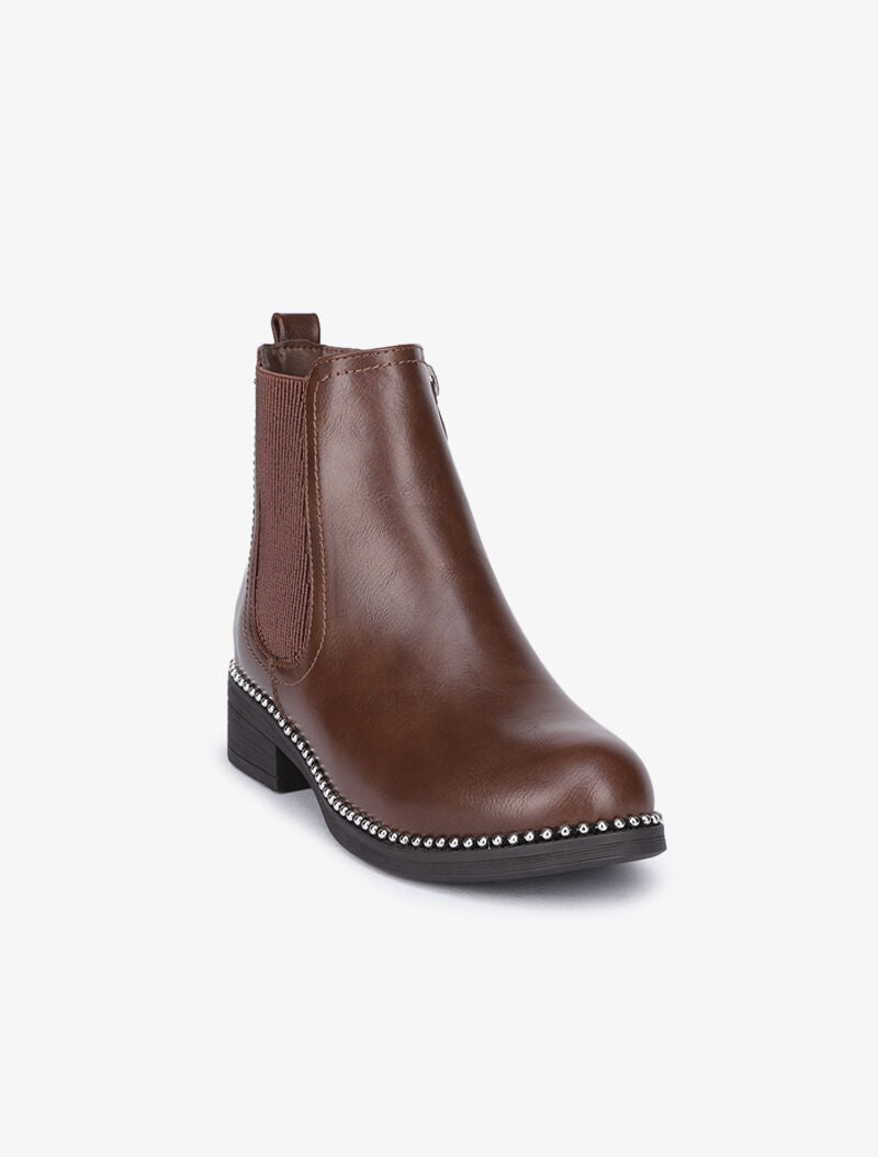 Bottines cloutées à ganse côtelée - Marron - 3