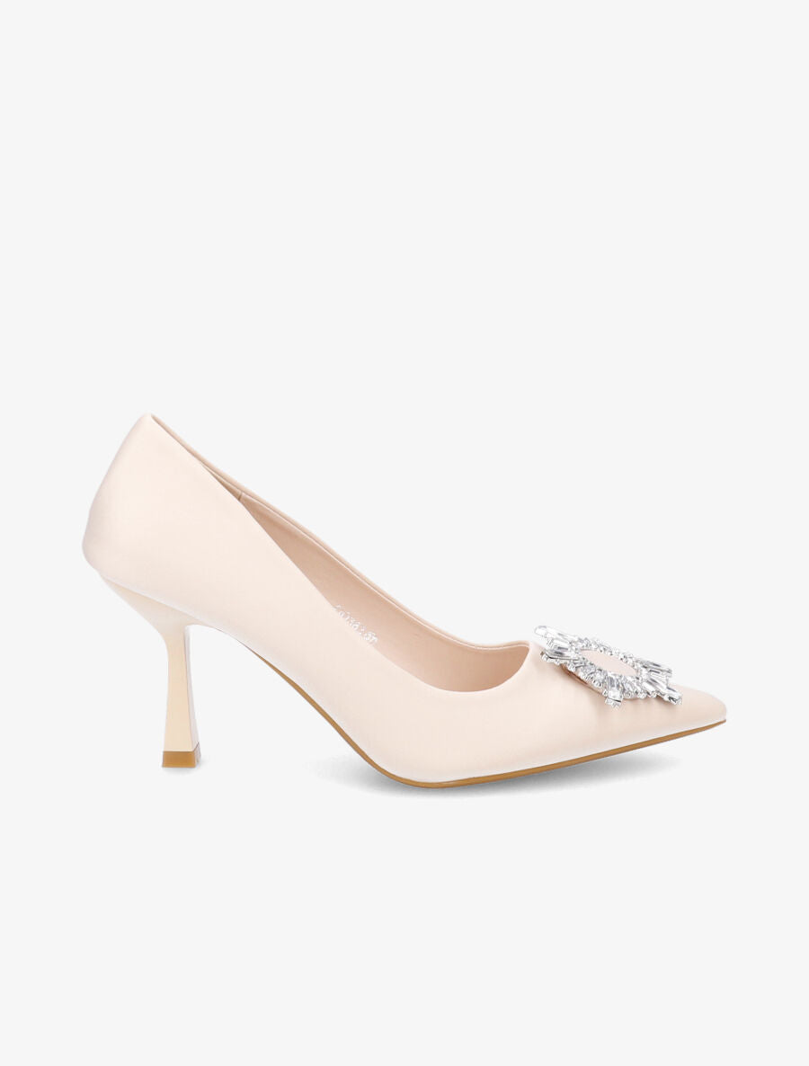 Escarpins à empiècement bijou et strass - Beige - 1