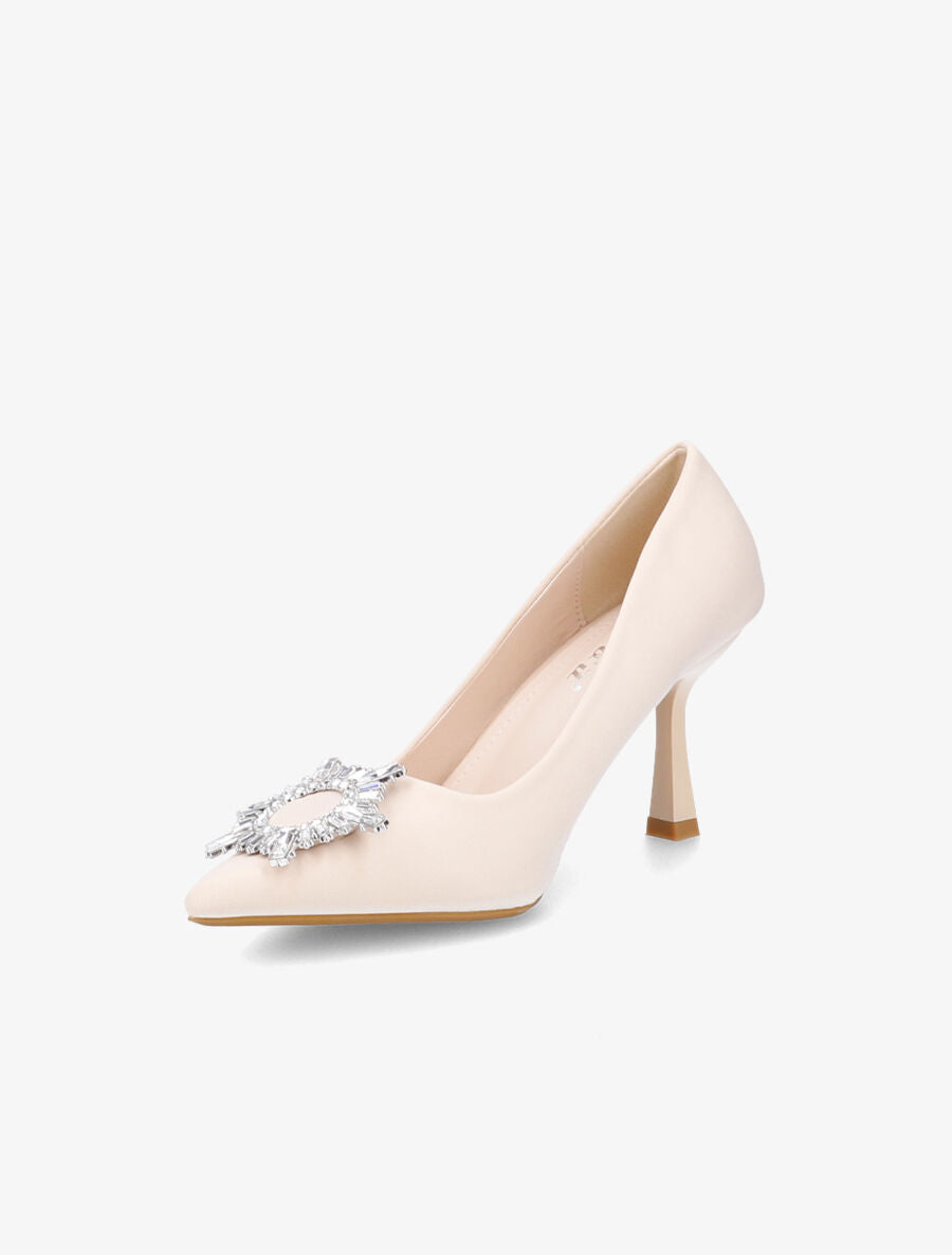 Escarpins à empiècement bijou et strass - Beige - 3