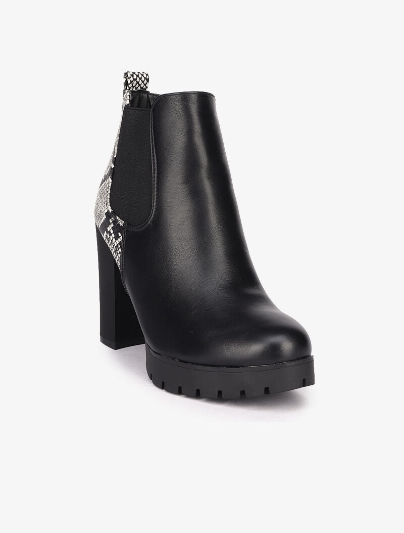 Bottines imprimé python à talon et contrefort - Noir - 3
