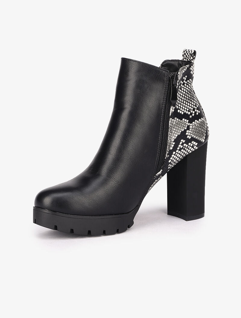 Bottines imprimé python à talon et contrefort - Noir - 4