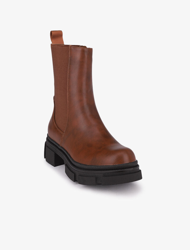 Boots montantes à plateforme stylisée - Camel - 3