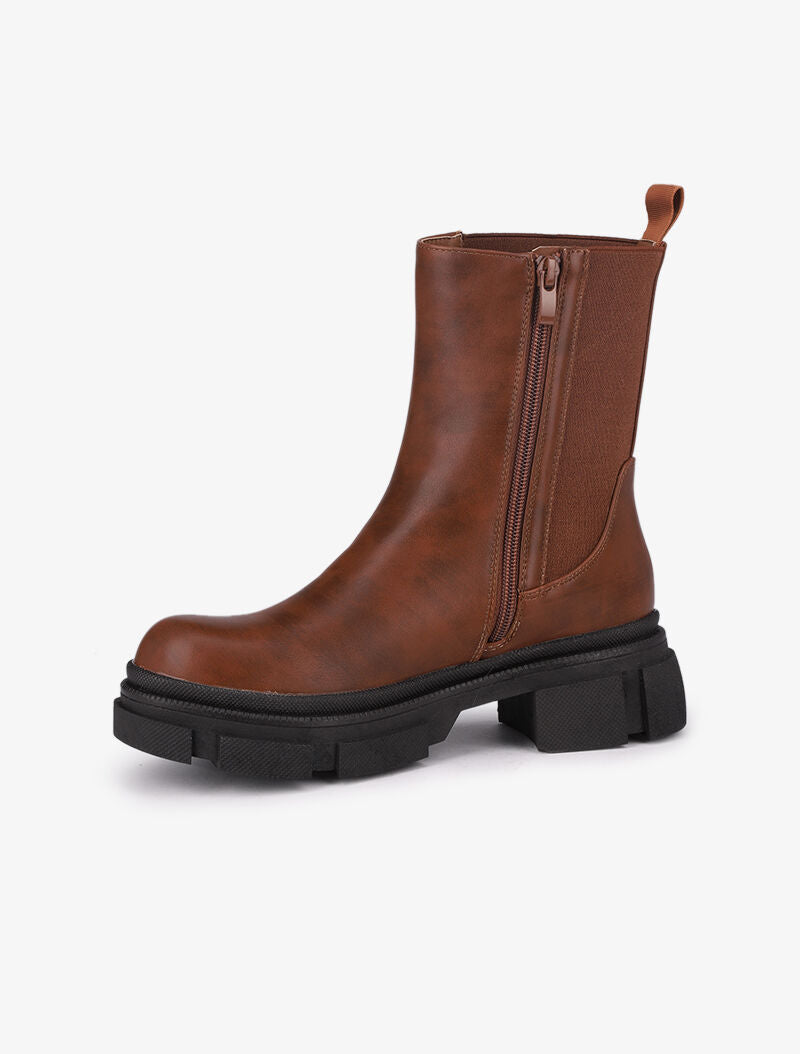 Boots montantes à plateforme stylisée - Camel - 4