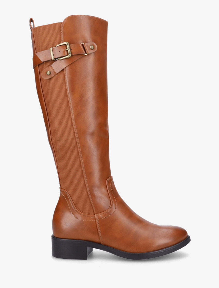 Bottes élastiquées en simili à sangles - Camel - 5