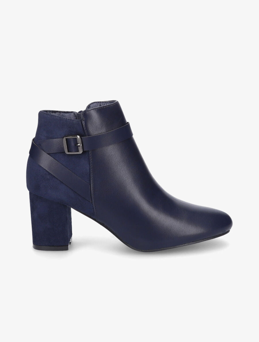 Bottines à talon bi-matière - Bleu - 1