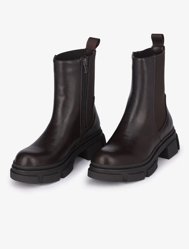 Boots montantes à plateforme stylisée - Marron - 5