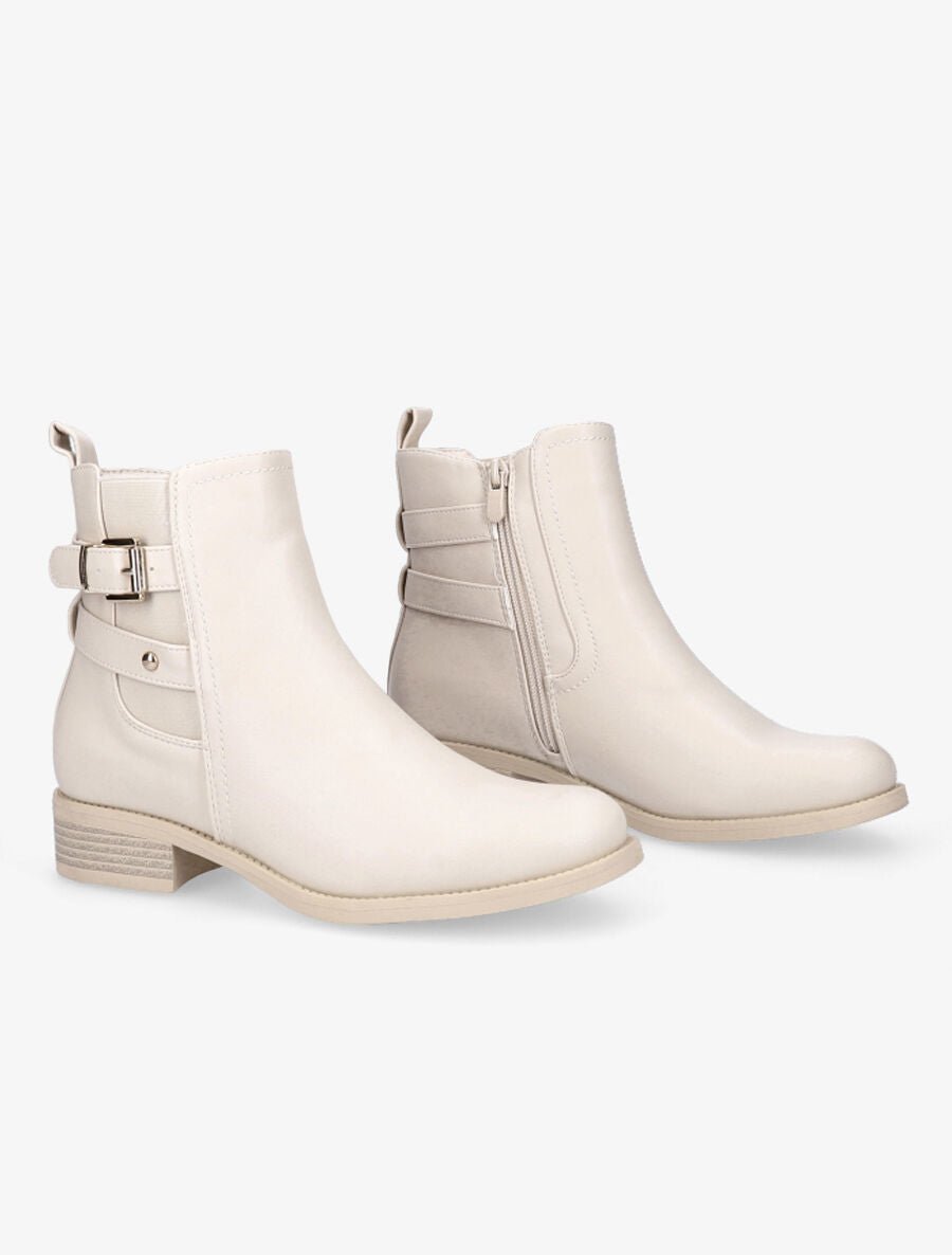 Boots sanglées à bride dorée - Beige - 4