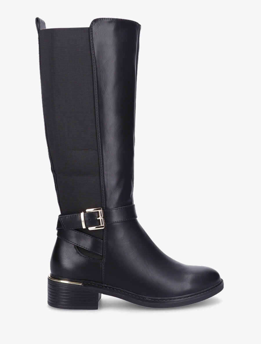 Bottes plates élastiquées en simili - Noir - 1
