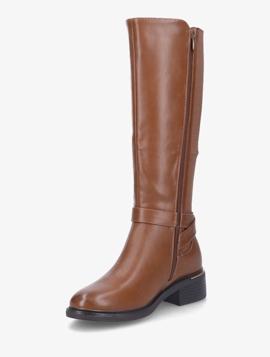 Bottes plates élastiquées en simili - Camel - 3