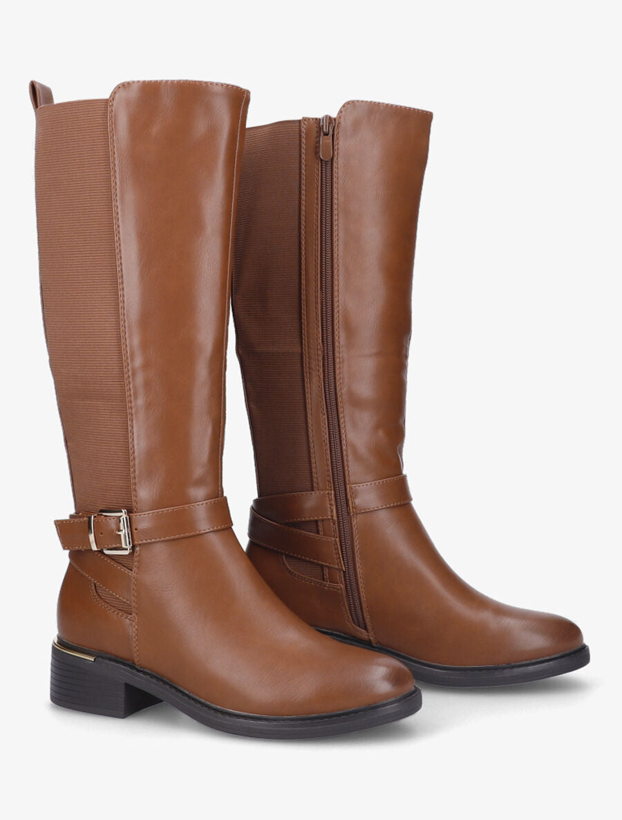 Bottes plates élastiquées en simili - Camel - 4
