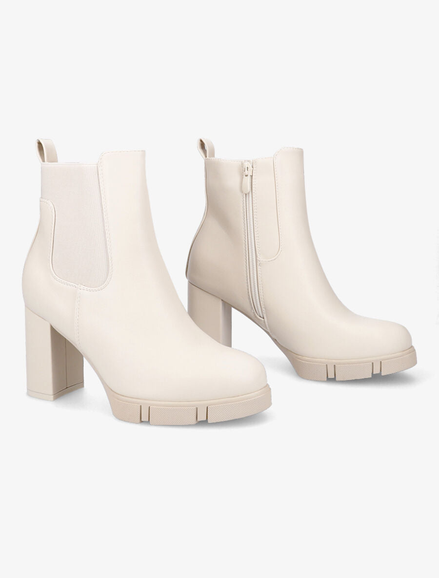 Bottines élastiquées à talon et plateforme - Beige - 4