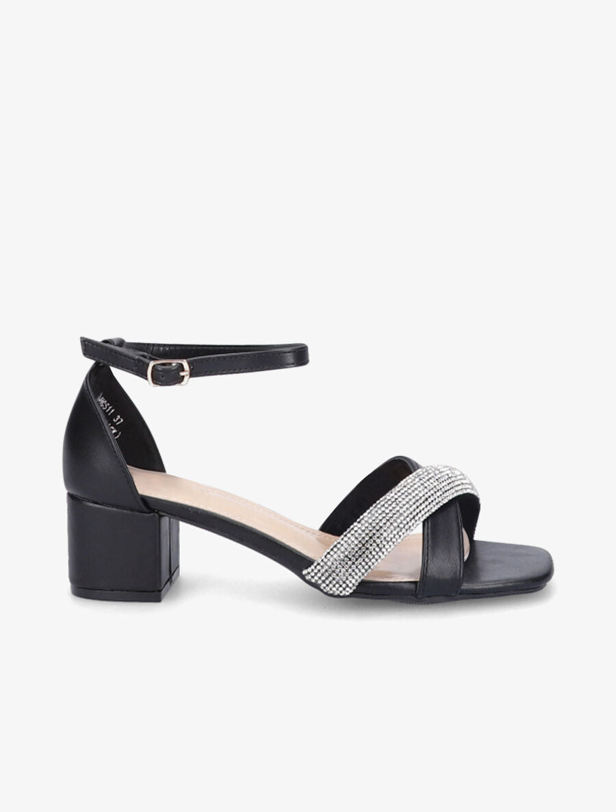 Sandales croisées à strass - Noir - 1