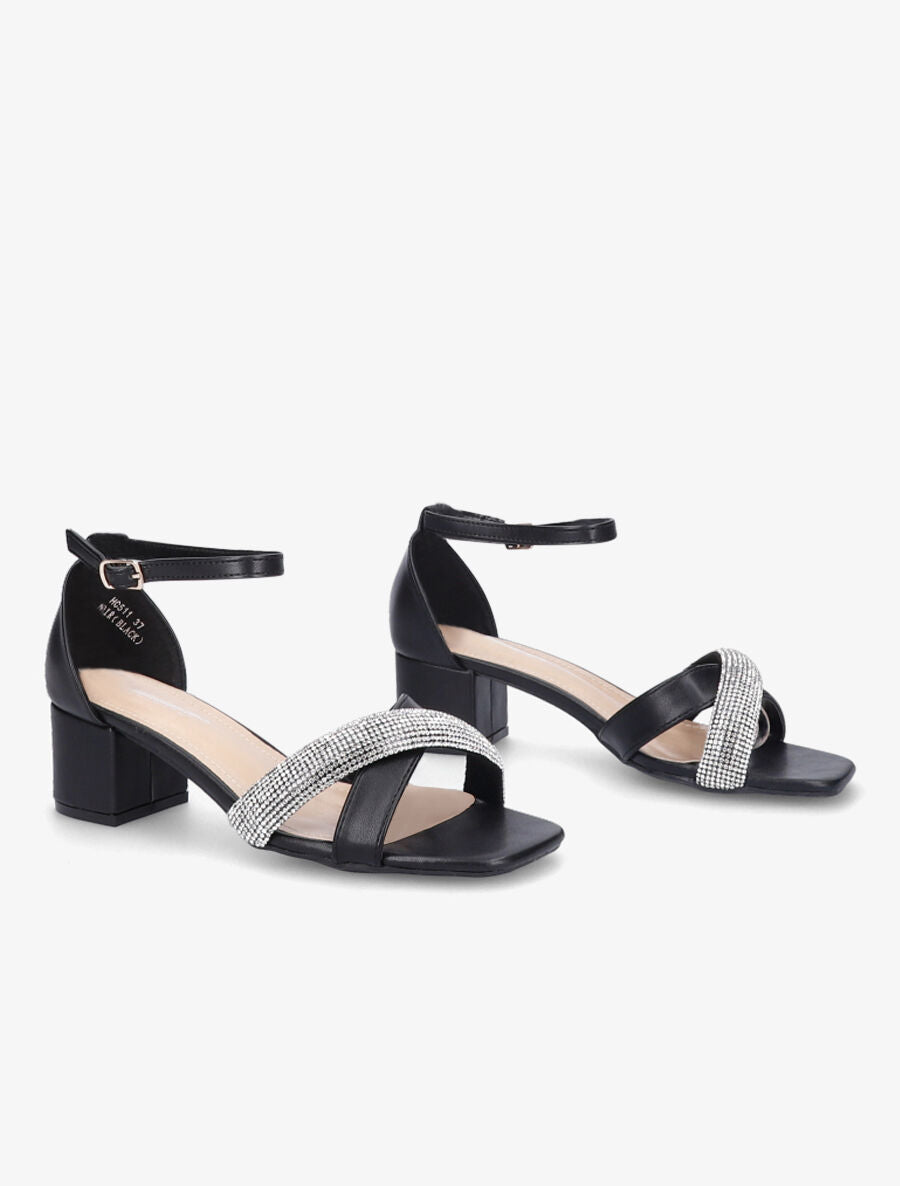 Sandales croisées à strass - Noir - 4