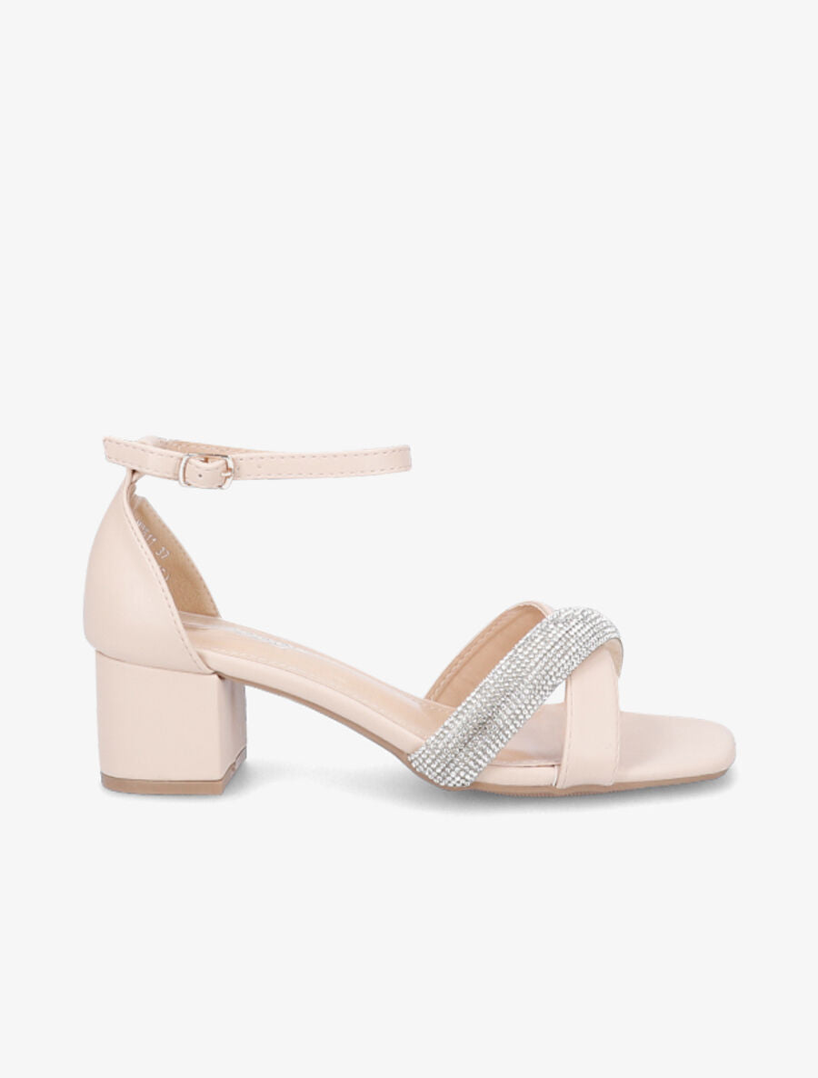 Sandales croisées à strass - Beige - 1