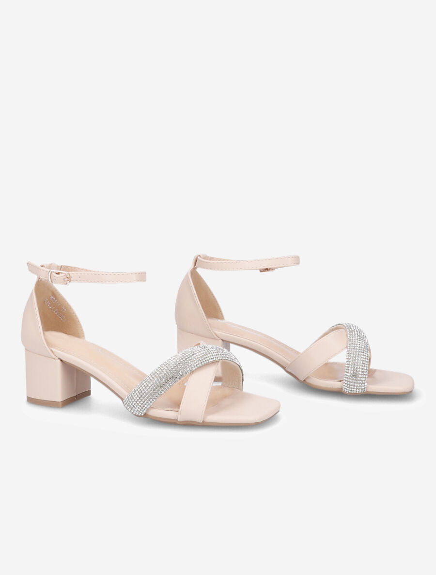 Sandales croisées à strass - Beige - 4