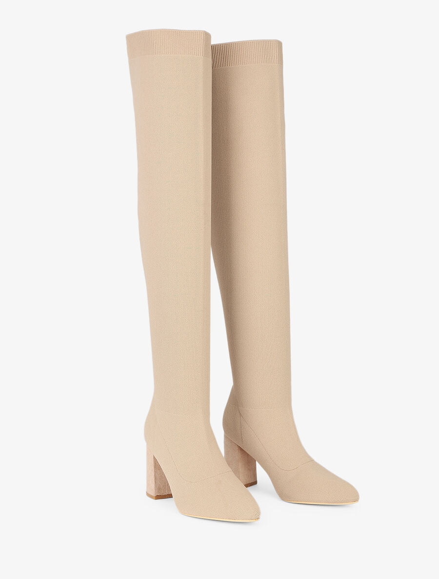 Cuissardes en maille et talon haut - Beige - 4