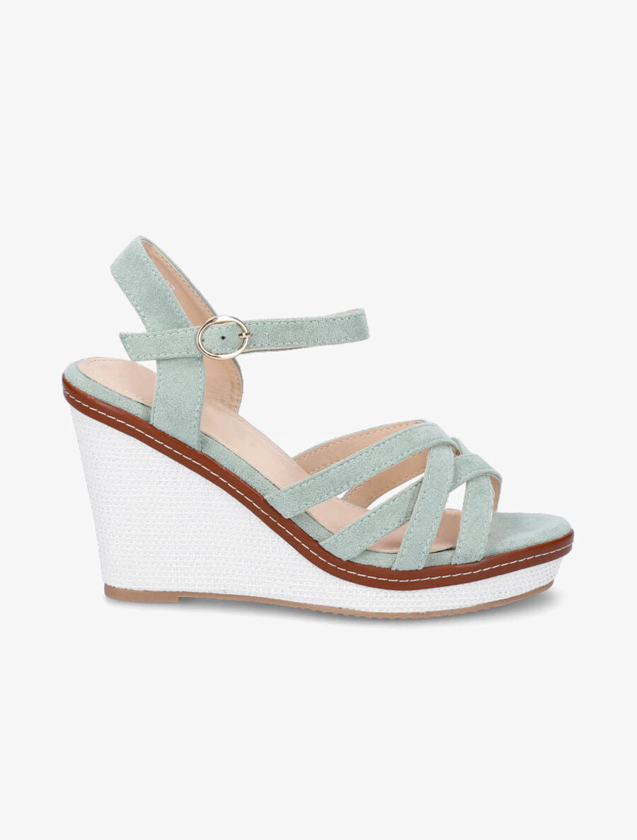 Sandales compensées brides entrelacées en suédine - Vert d&