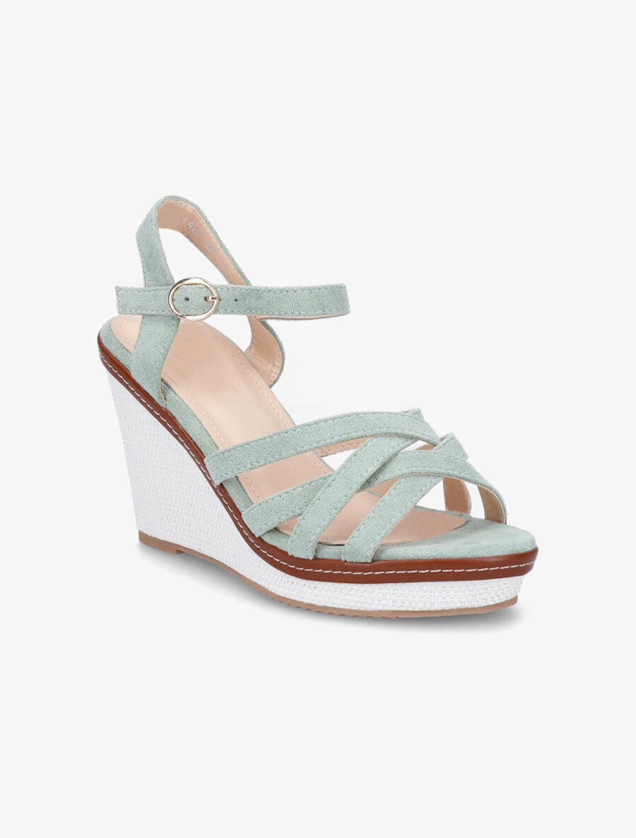 Sandales compensées brides entrelacées en suédine - Vert d&