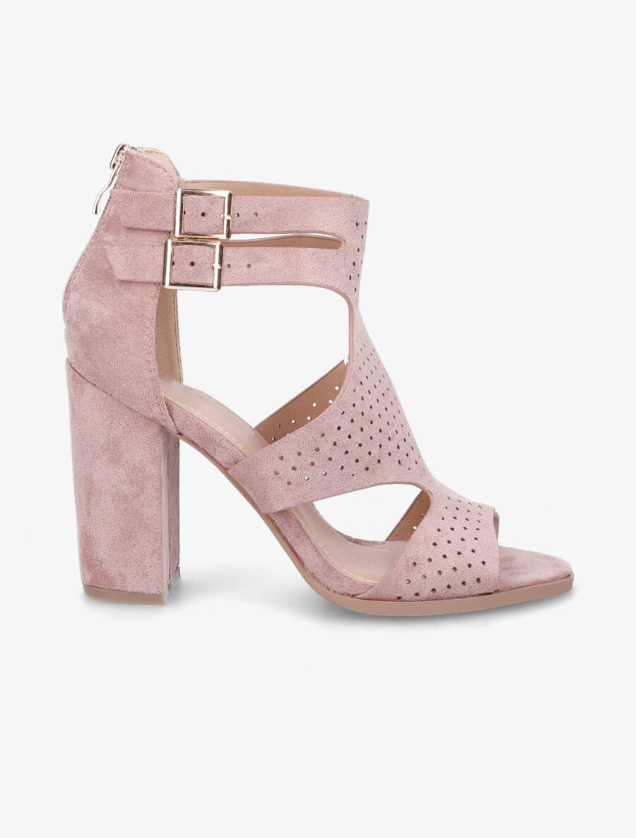 Sandales à talon haut en suédine perforée - Rose - 5