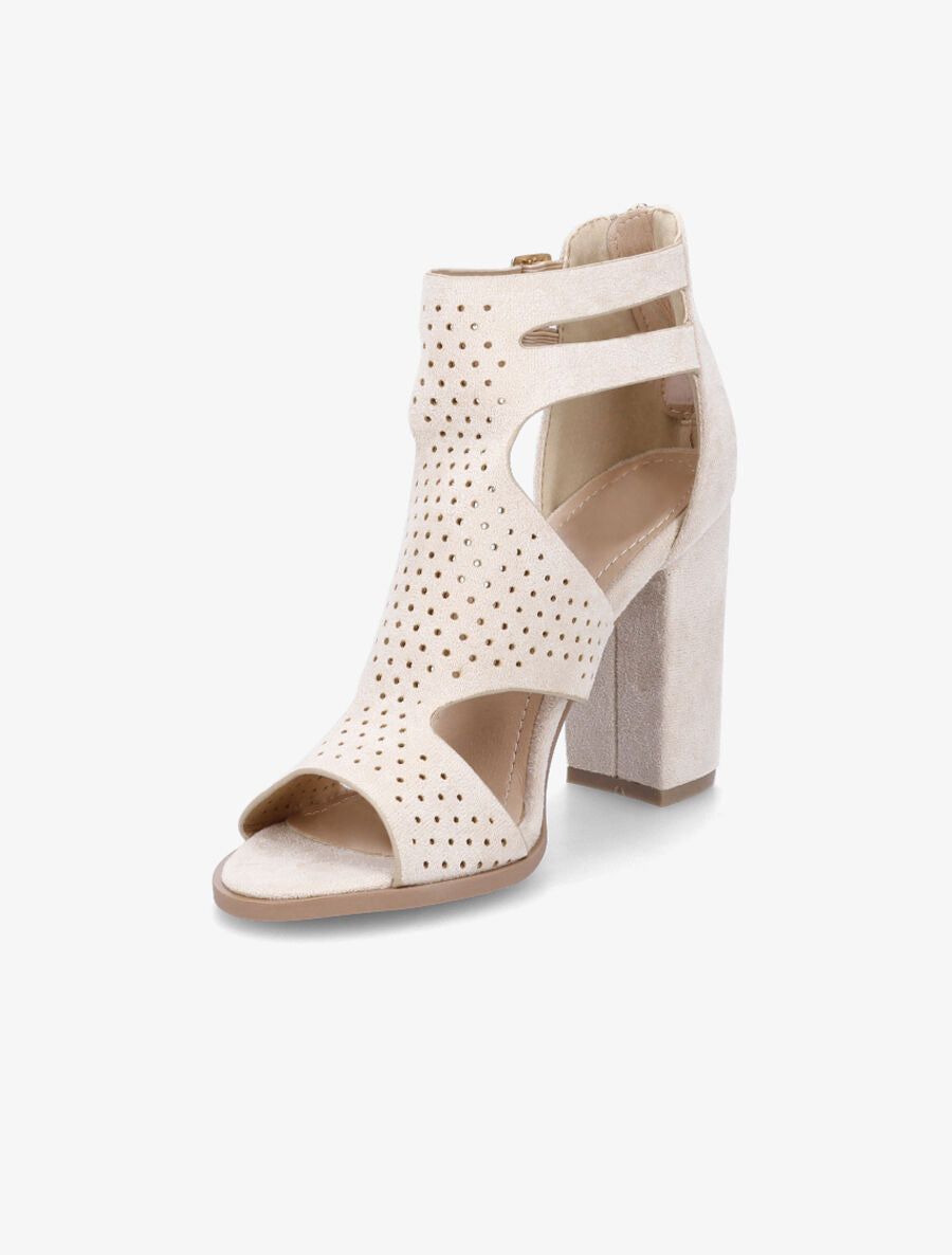 Sandales à talon haut en suédine perforée - Beige - 3