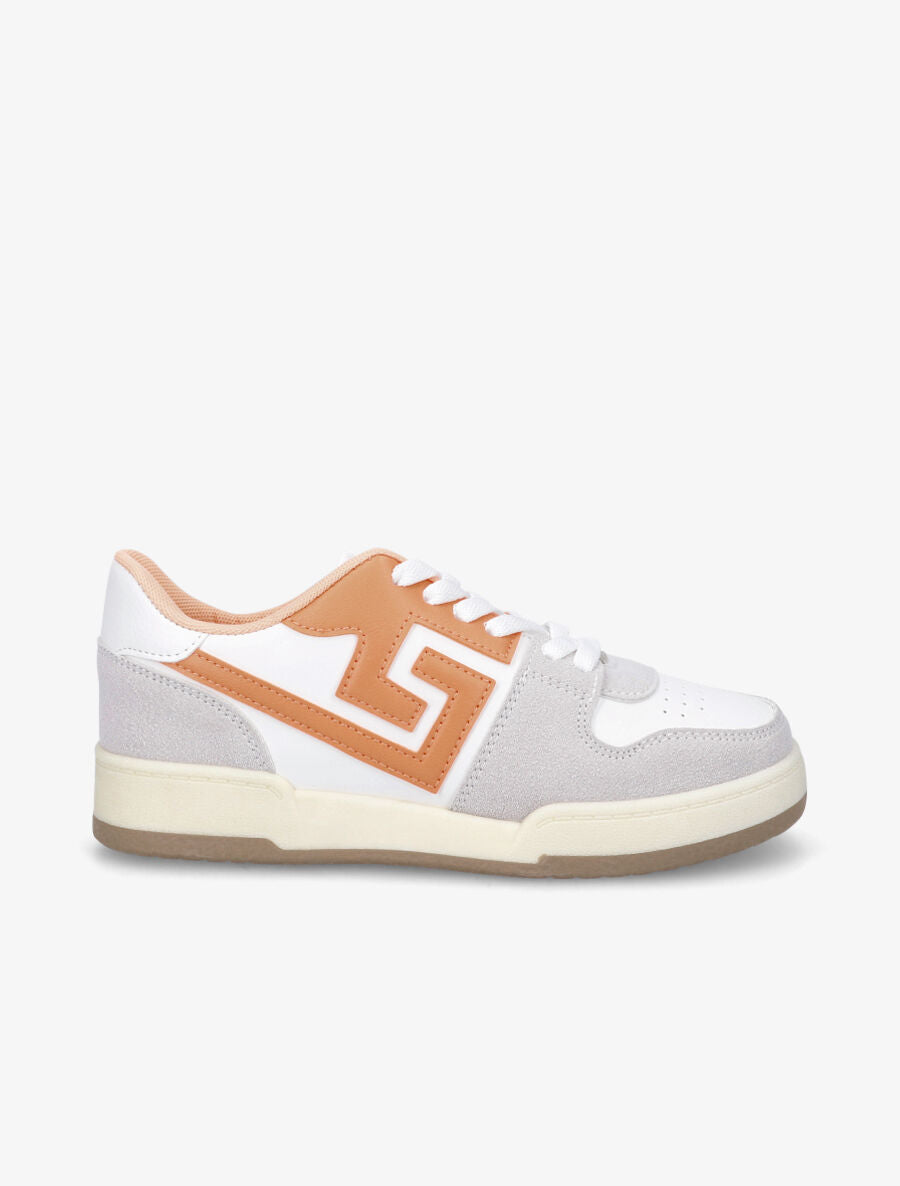 Sneakers en simili et suédine - Orange - 5