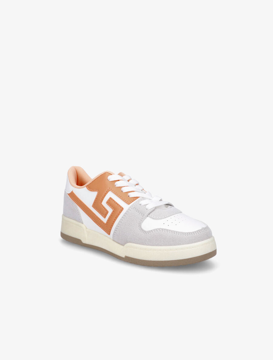 Sneakers en simili et suédine - Orange - 2
