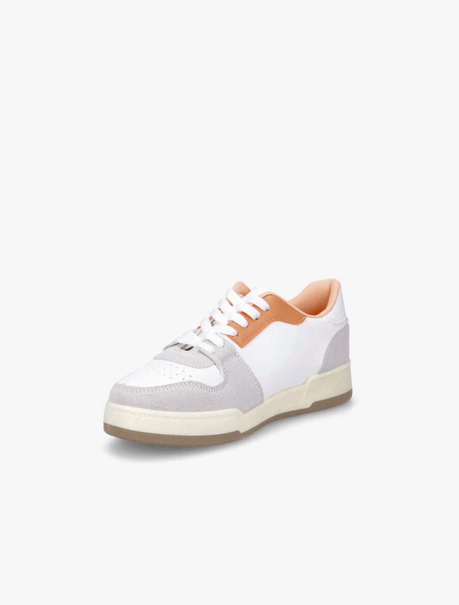 Sneakers en simili et suédine - Orange - 3