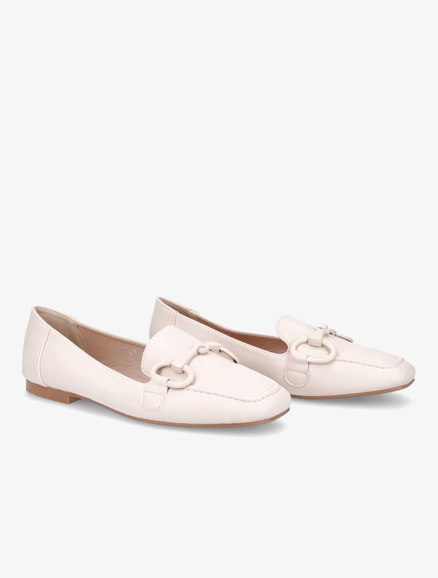 Mocassins à boucle en simili - Beige - 4