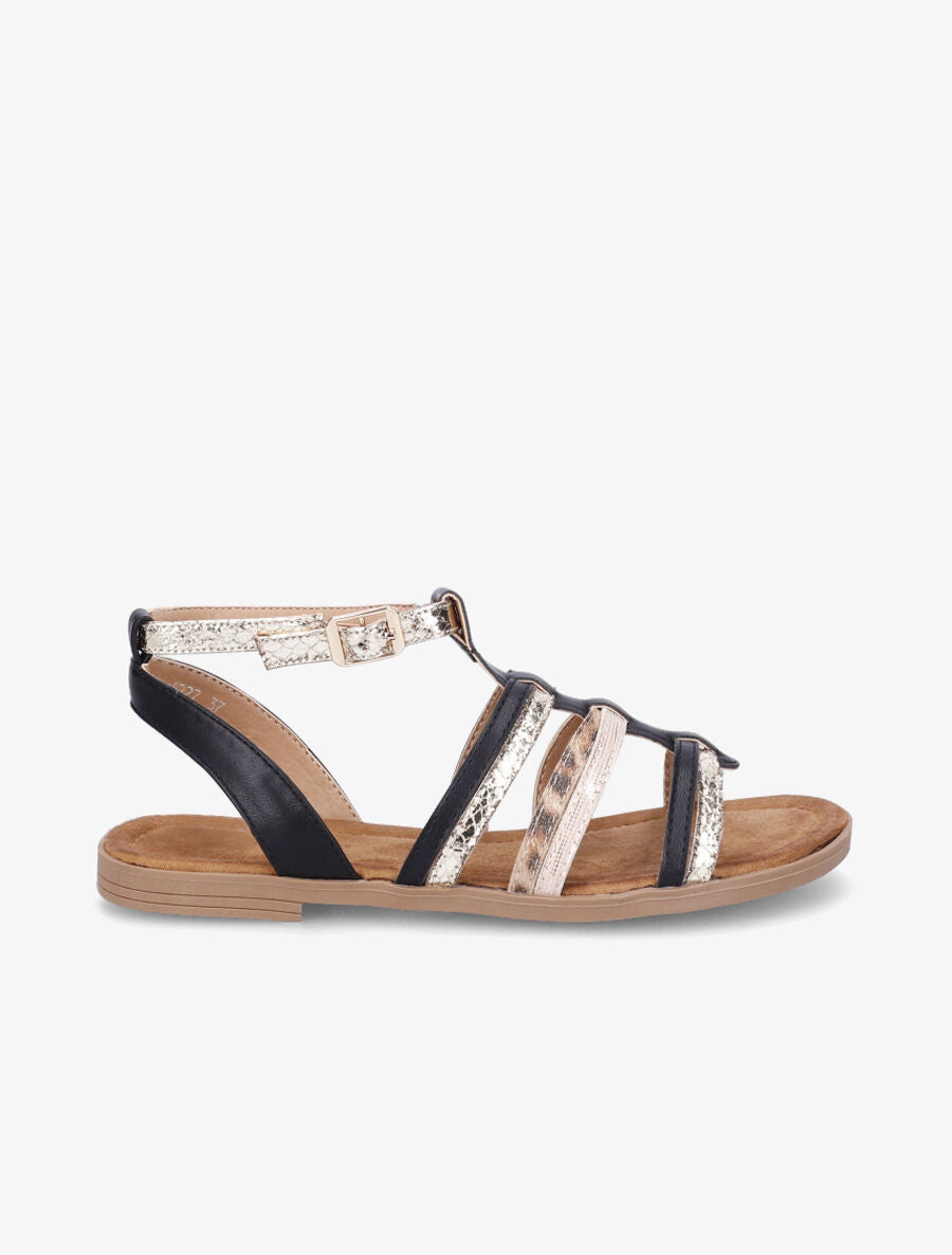 Nu-pieds en simili à multi brides - Noir - 1