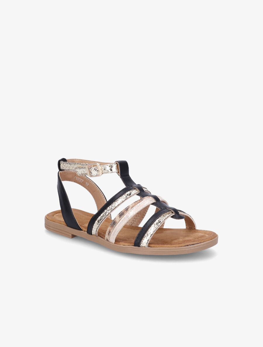 Nu-pieds en simili à multi brides - Noir - 2