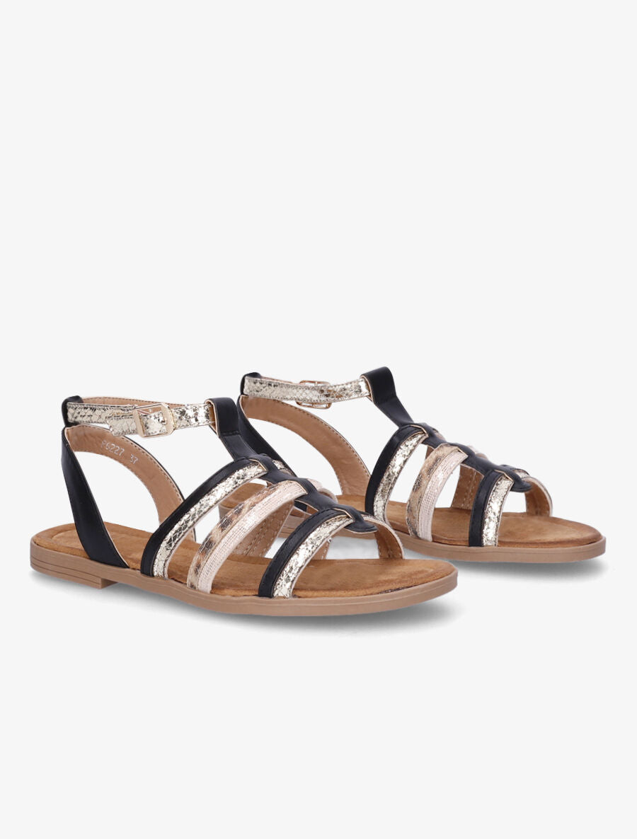 Nu-pieds en simili à multi brides - Noir - 4