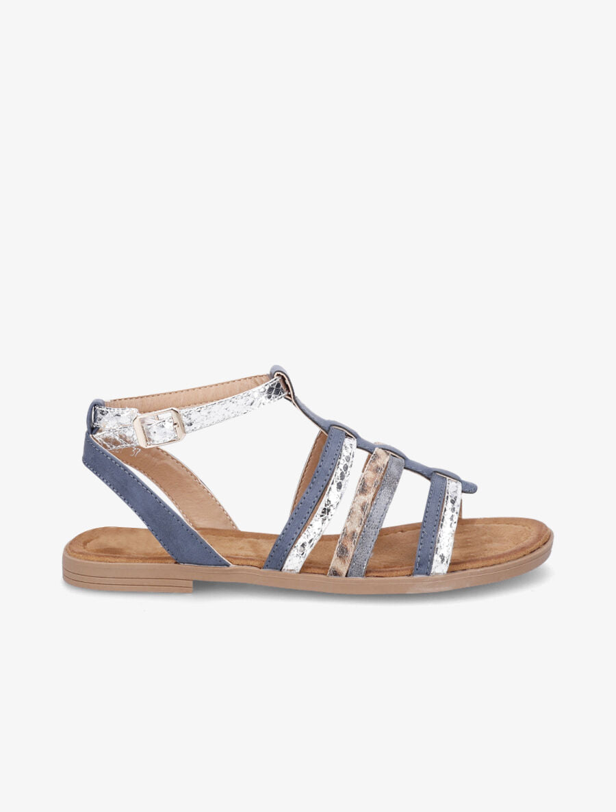 Nu-pieds en simili à multi brides - Bleu - 1