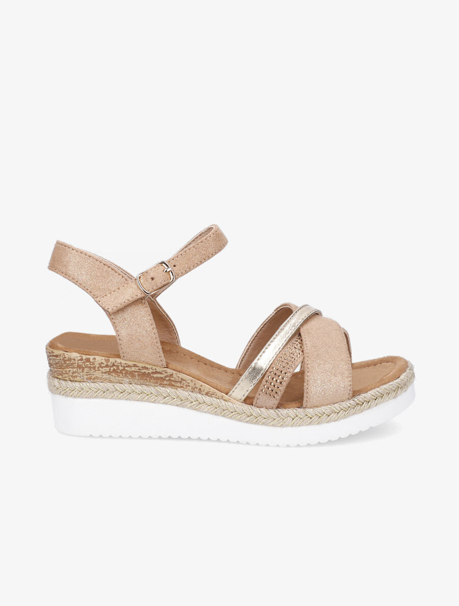 Sandales irisées à brides strassées et irisées - Camel - 1