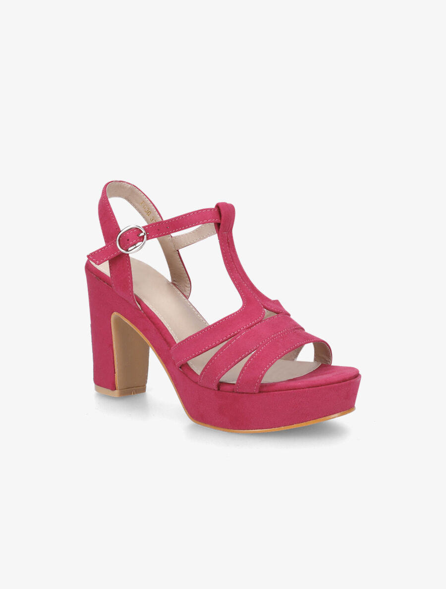 Sandales en suédine à plateforme et talon - Fushia - 2