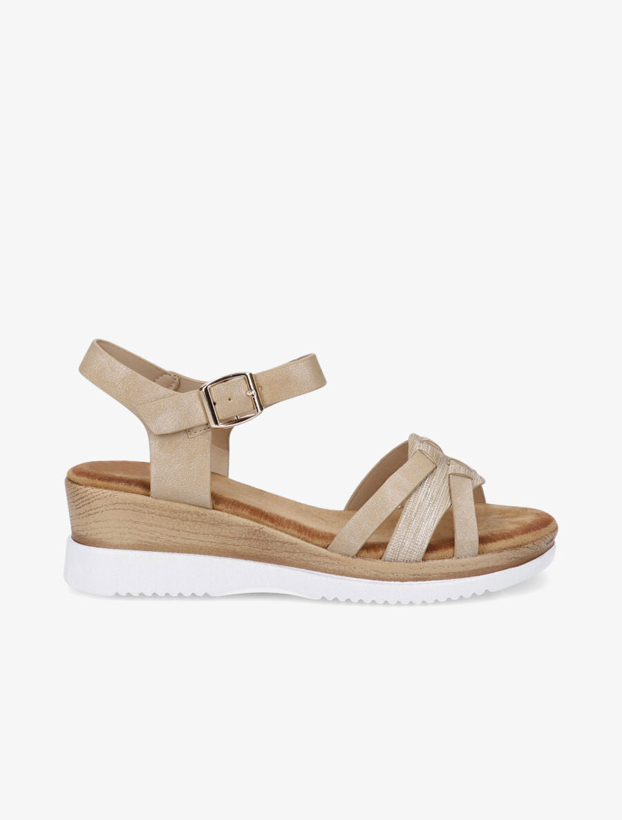 Sandales compensées bride fantaisie irisée - Beige - 5