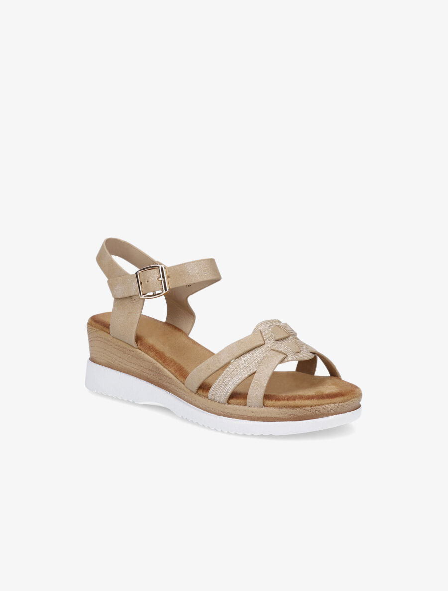 Sandales compensées bride fantaisie irisée - Beige - 2