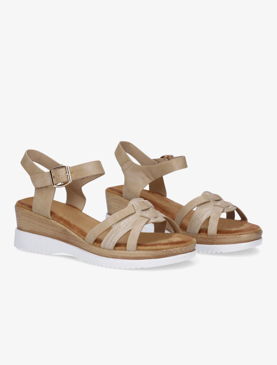 Sandales compensées bride fantaisie irisée - Beige - 4