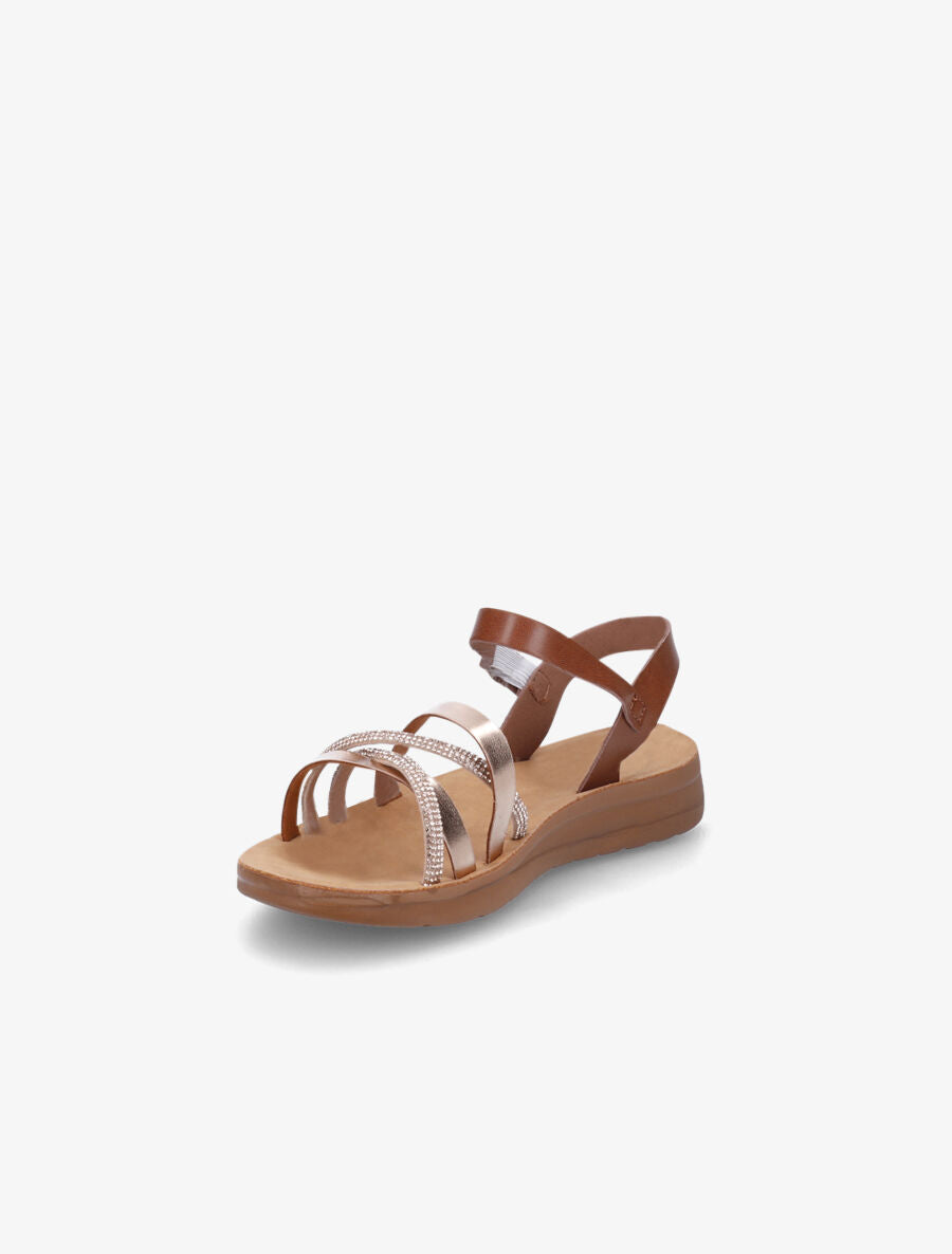 Nu-pieds à brides irisées et strass - Camel - 3