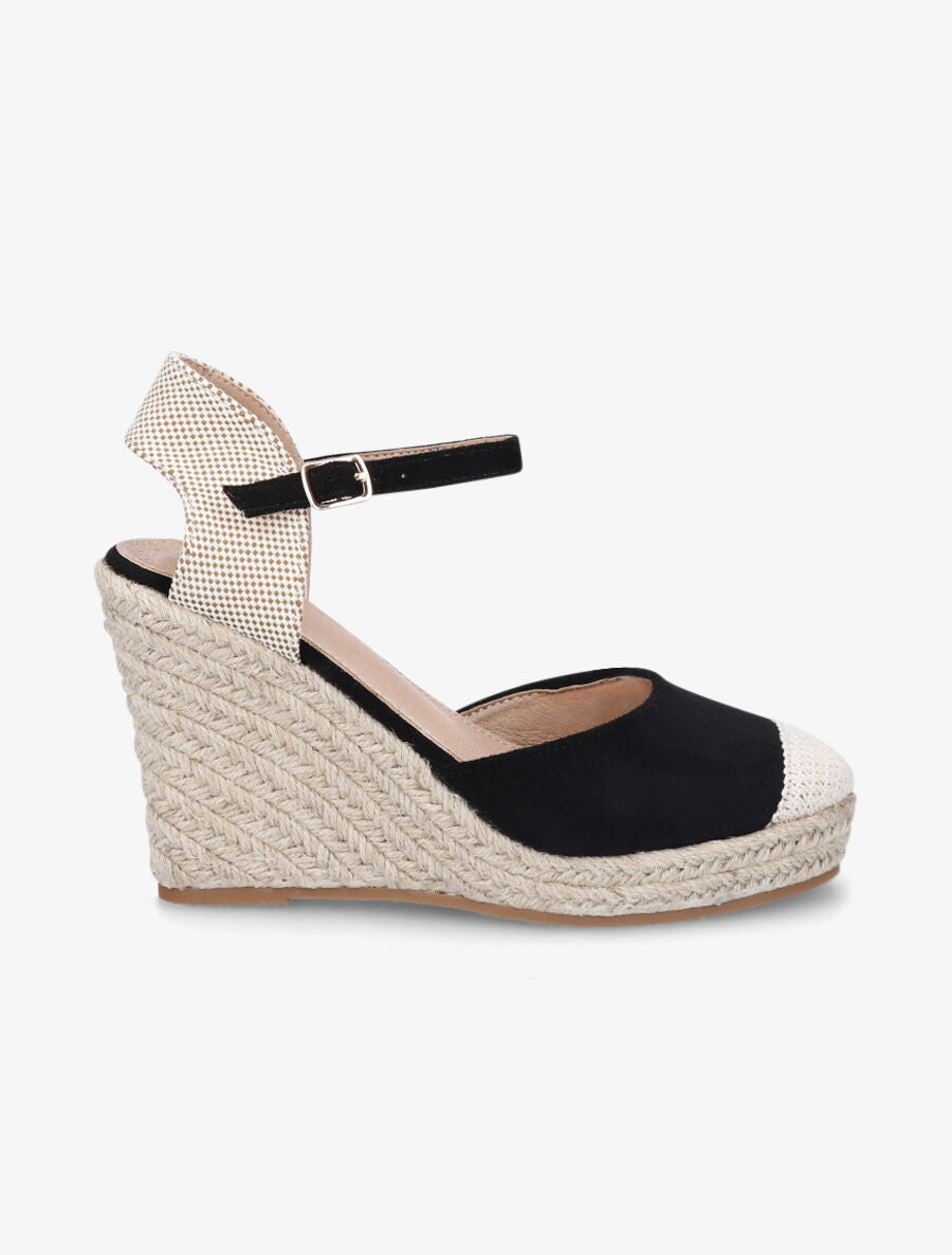 Compensées style espadrilles bi-matière - Noir - 1