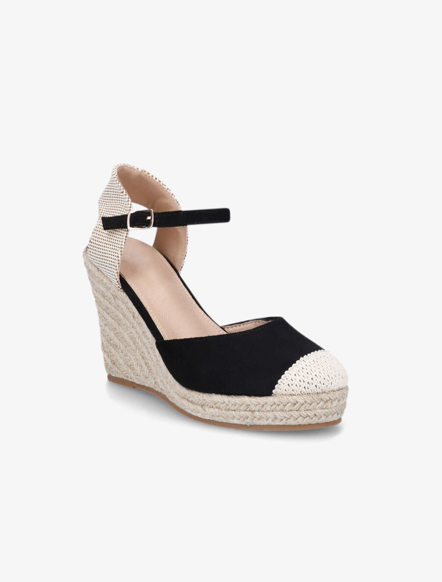 Compensées style espadrilles bi-matière - Noir - 2