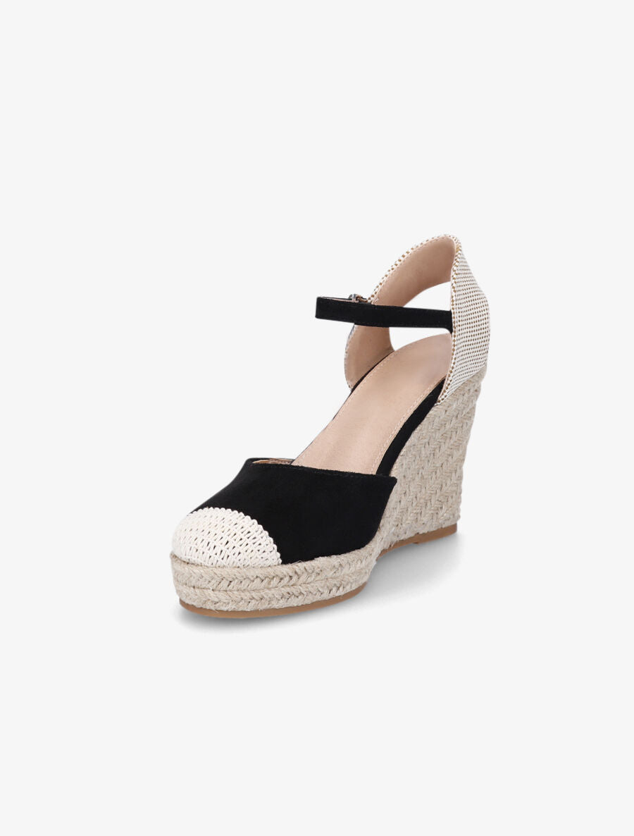 Compensées style espadrilles bi-matière - Noir - 3