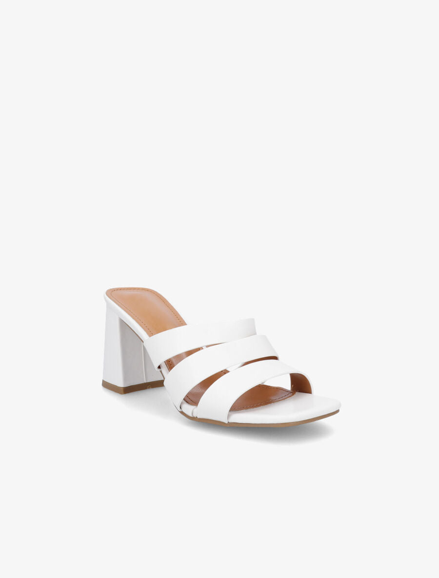 Mules en simili à triple lanières - Blanc - 2