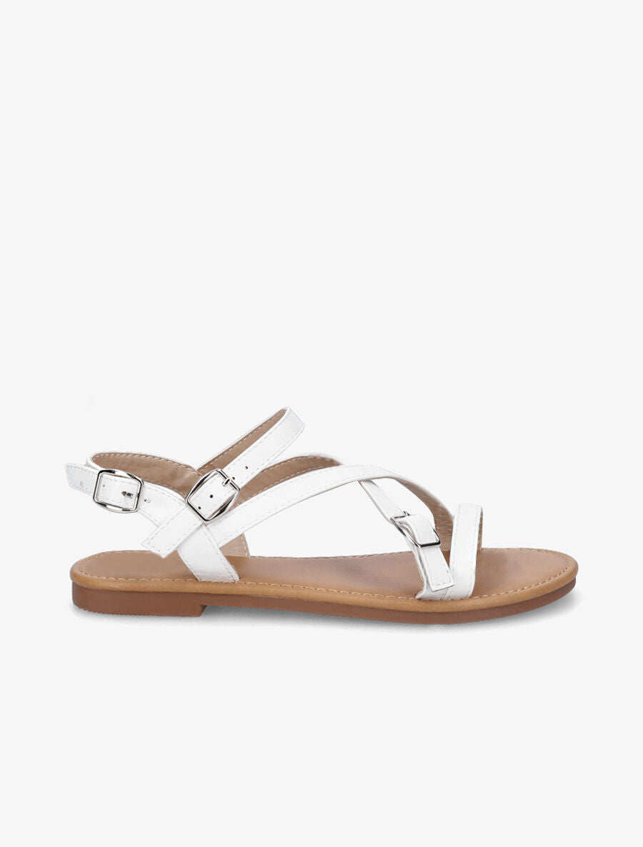 Nu-pieds en simili à brides croisées - Blanc - 1